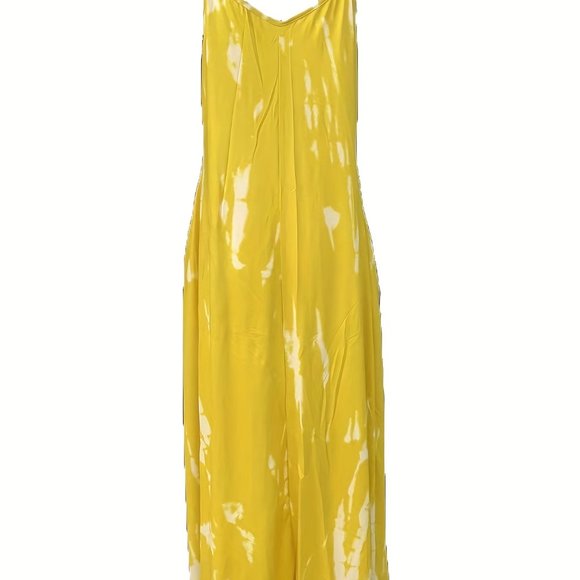 Passion Sunflower Loose Graffiti Tie - Dye V Neck Side Pocket Maxi Dress 4X-5X - Picture 6 of 10